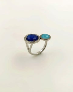 White diamond ring and triplets with blue sapphire and turquoise