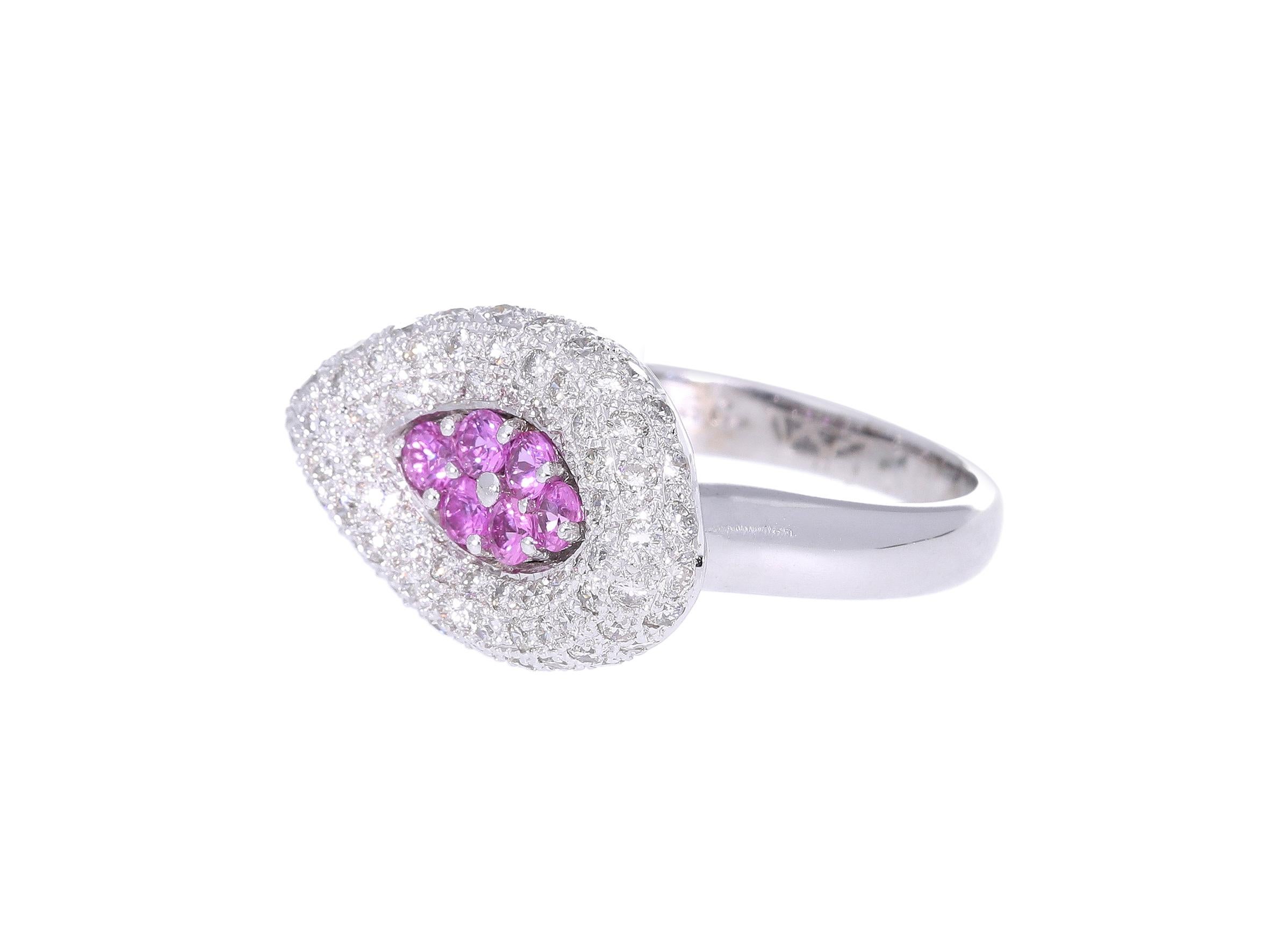 Ring with Pink Sapphires and Diamonds in 18kt Gold For Sale 4