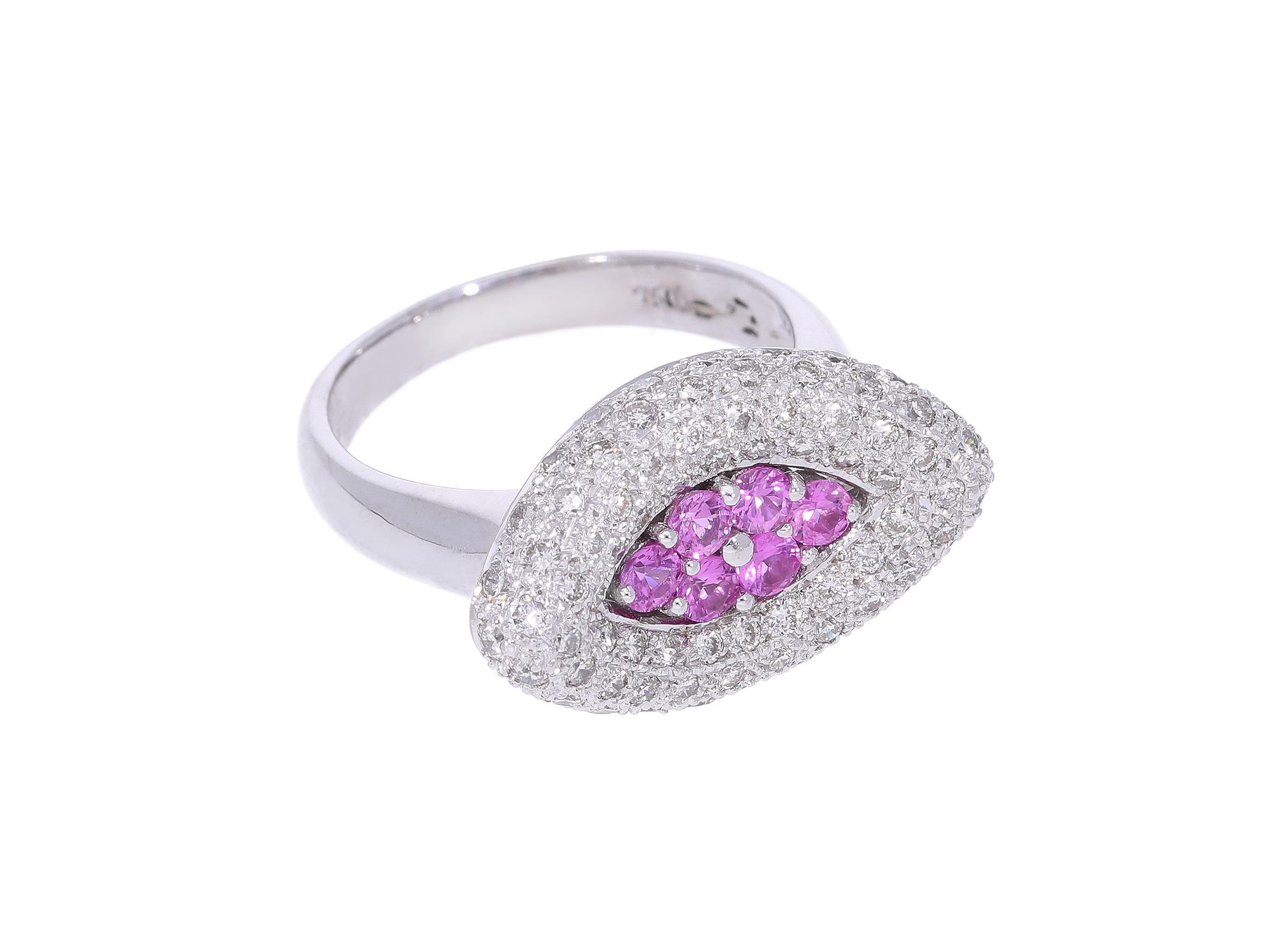 Ring with Pink Sapphires and Diamonds in 18kt Gold For Sale 6