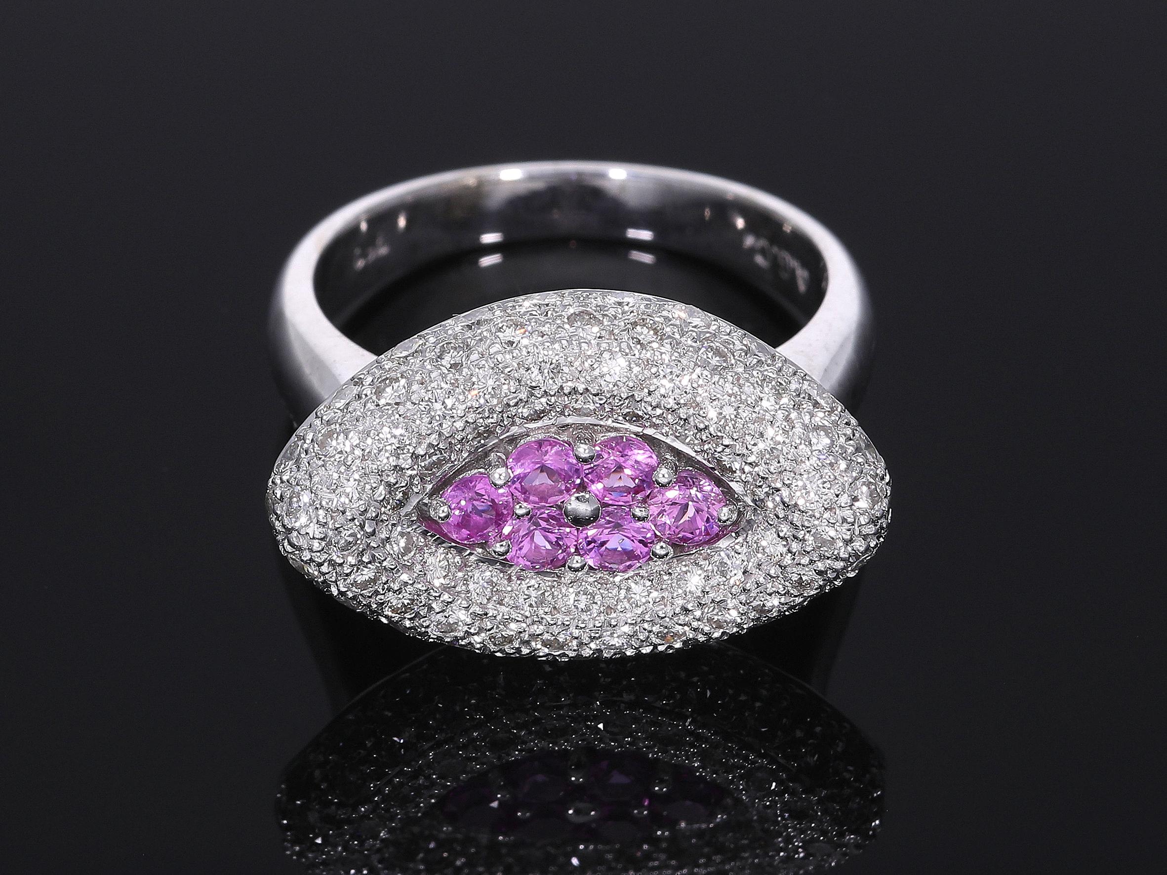 Ring with Pink Sapphires and Diamonds in 18kt Gold For Sale 8