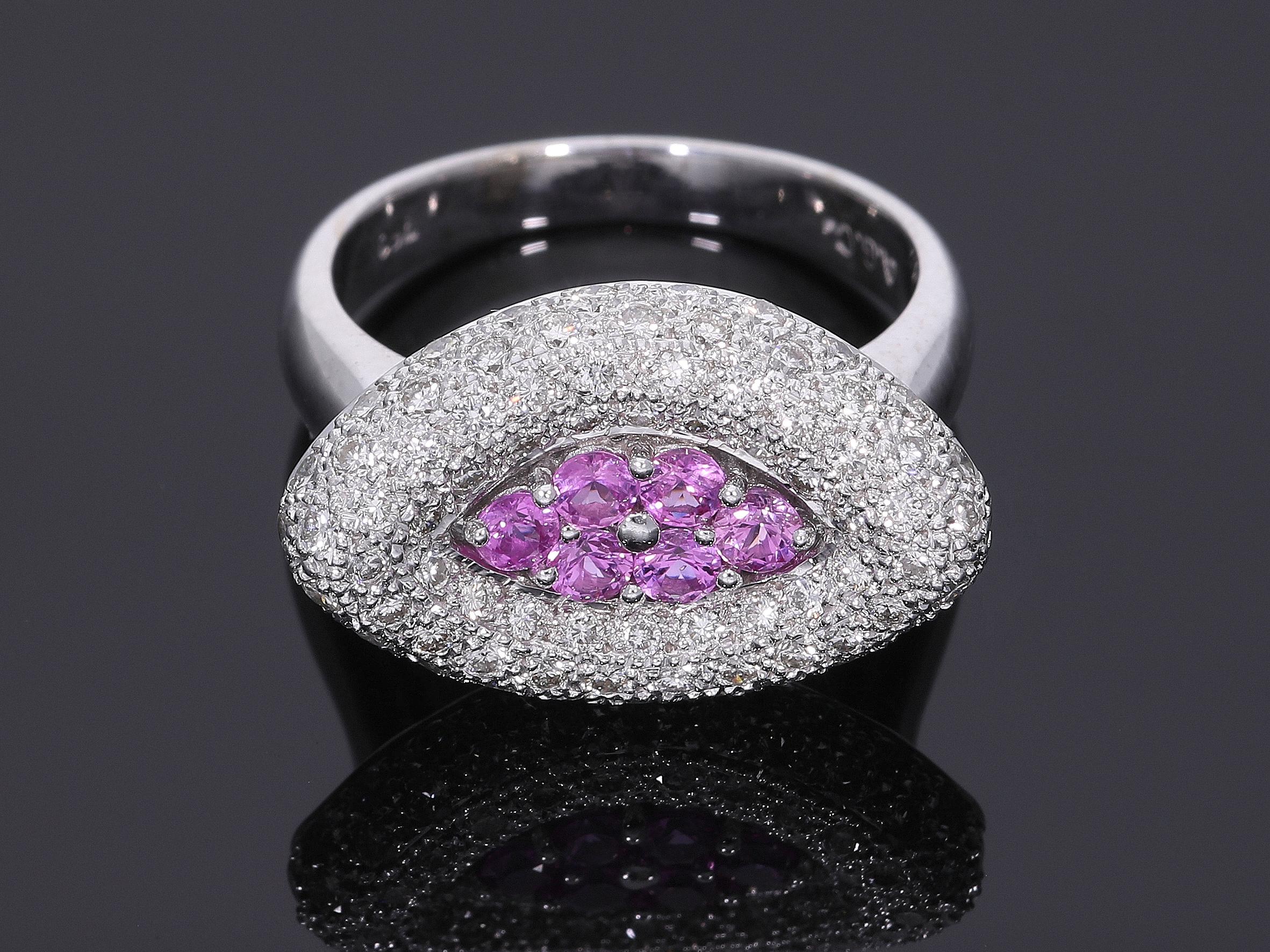 Ring with Pink Sapphires and Diamonds in 18kt Gold For Sale 11
