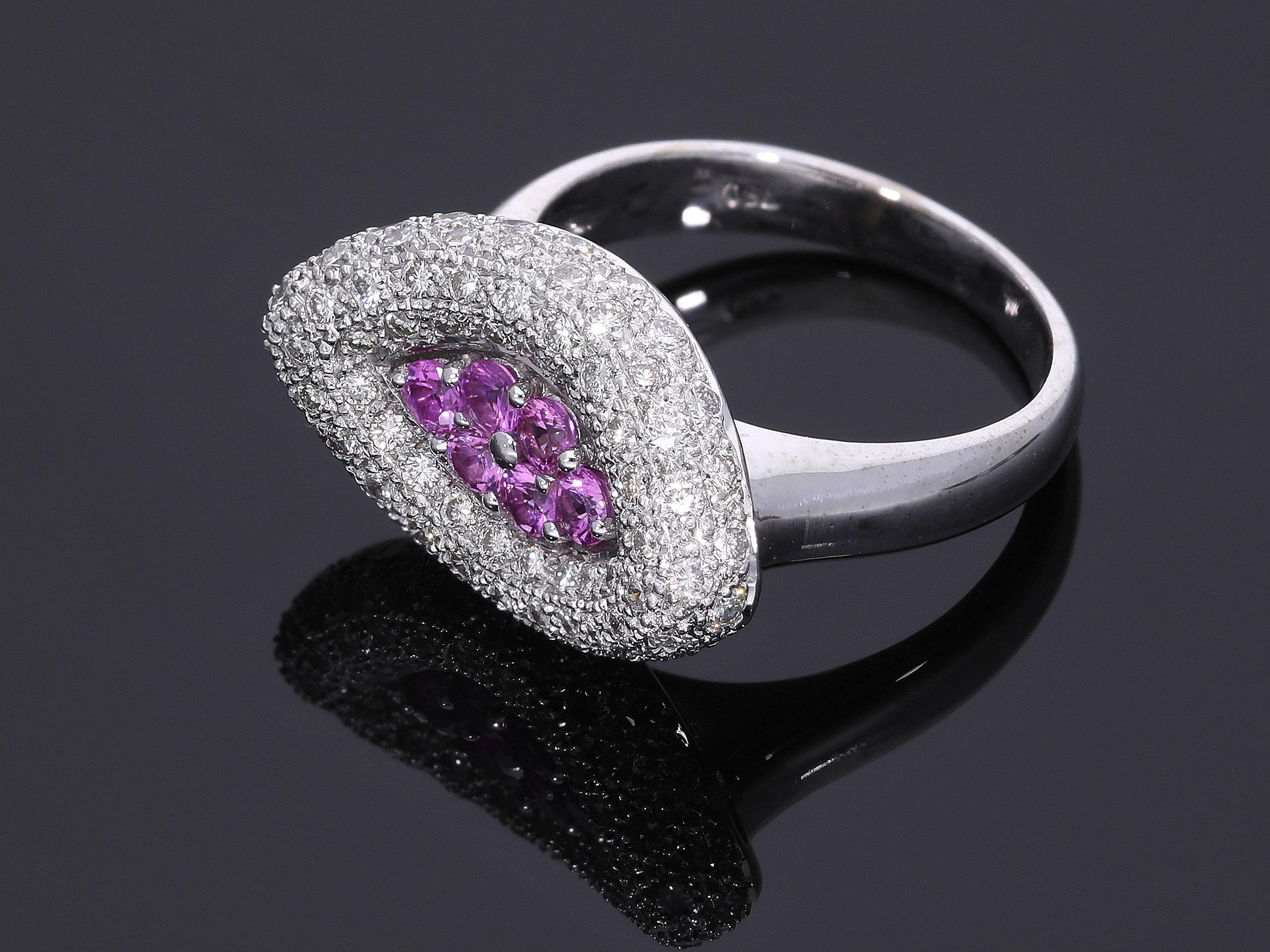 Ring with Pink Sapphires and Diamonds in 18kt Gold For Sale 12