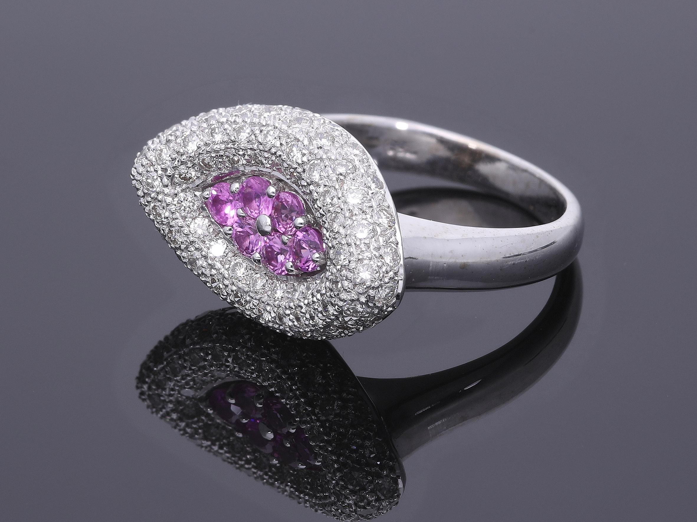 Ring with Pink Sapphires and Diamonds in 18kt Gold For Sale 13