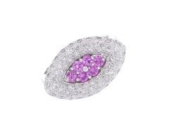 Modern 18K White Gold Pink Sapphire and Diamond Cocktail Ring, Italy