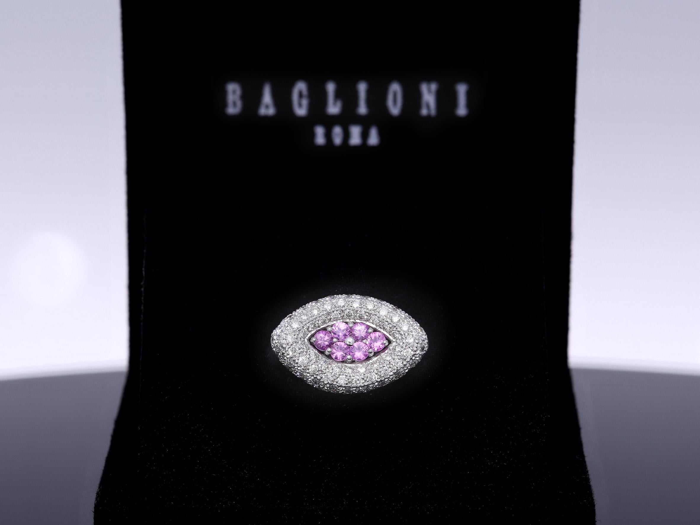 Ring with Pink Sapphires and Diamonds in 18kt Gold For Sale 14
