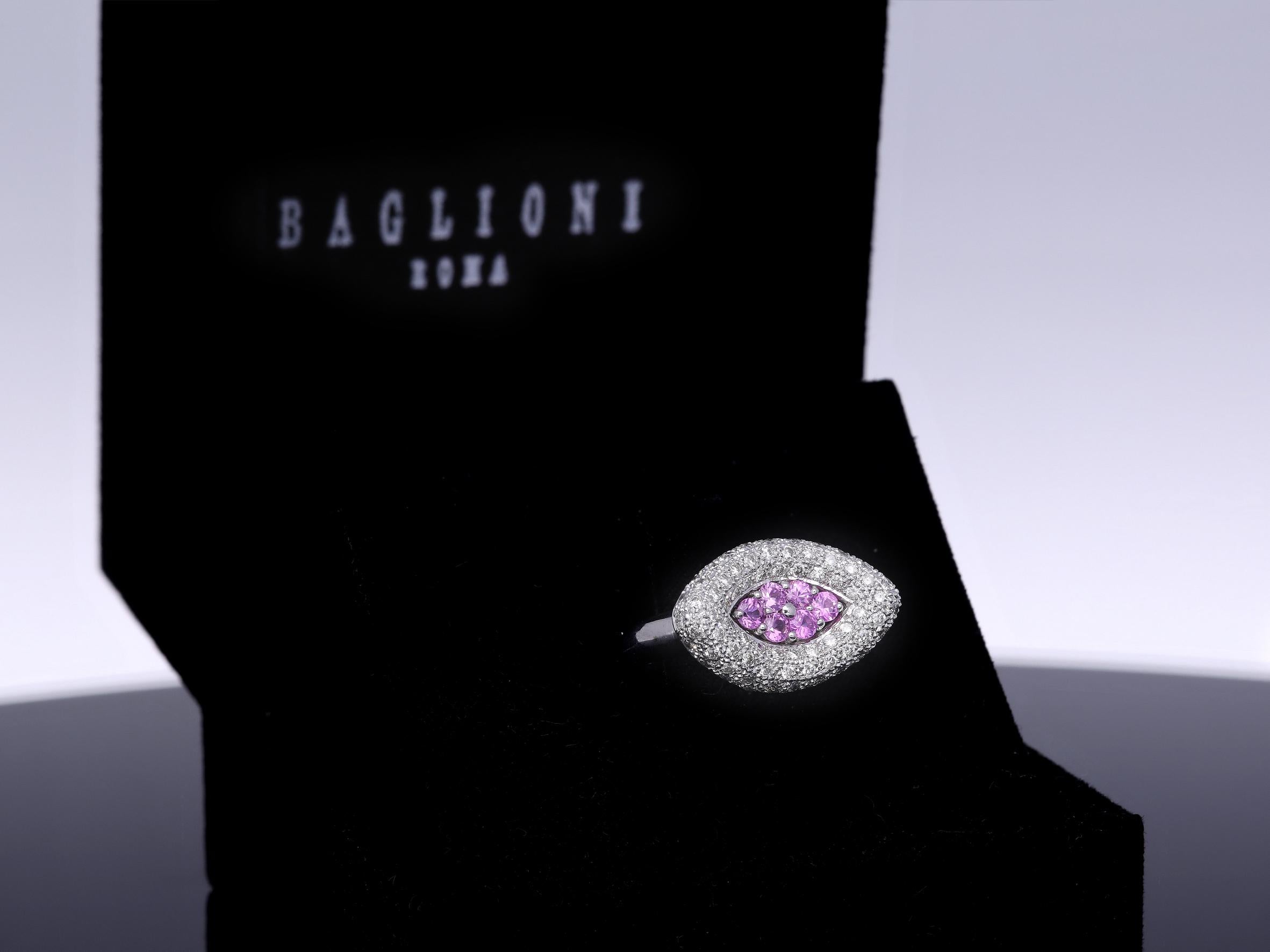 Modern Ring with Pink Sapphires and Diamonds in 18kt Gold For Sale