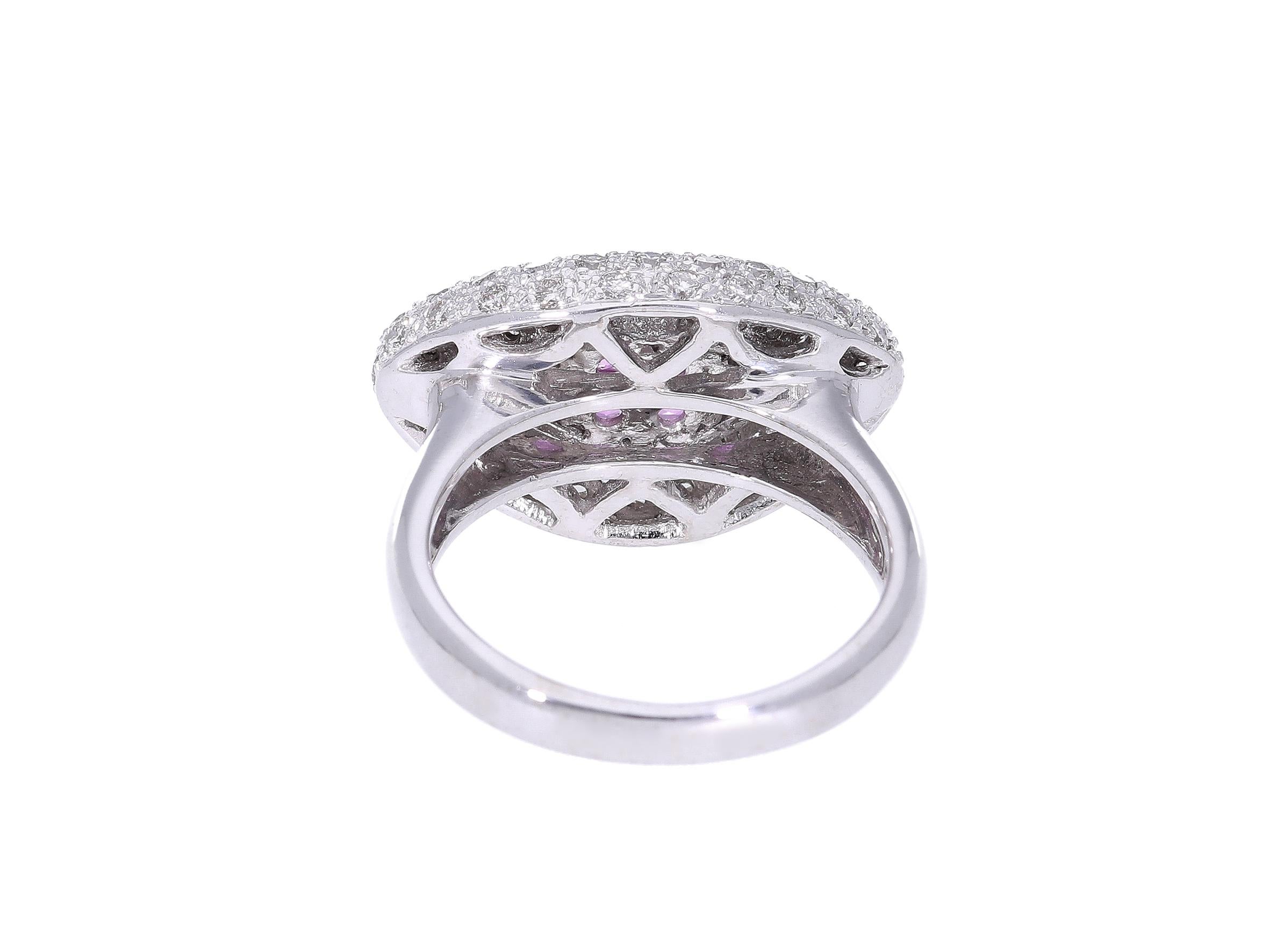 Ring with Pink Sapphires and Diamonds in 18kt Gold For Sale 1