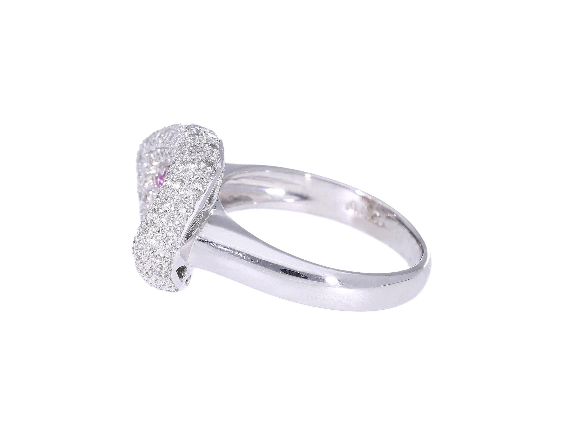 Ring with Pink Sapphires and Diamonds in 18kt Gold For Sale 3