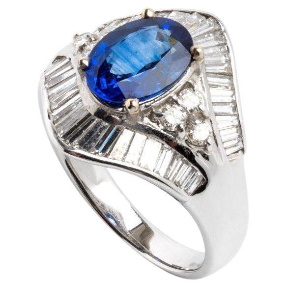 Sapphire and diamonds ring in 18k whit gold