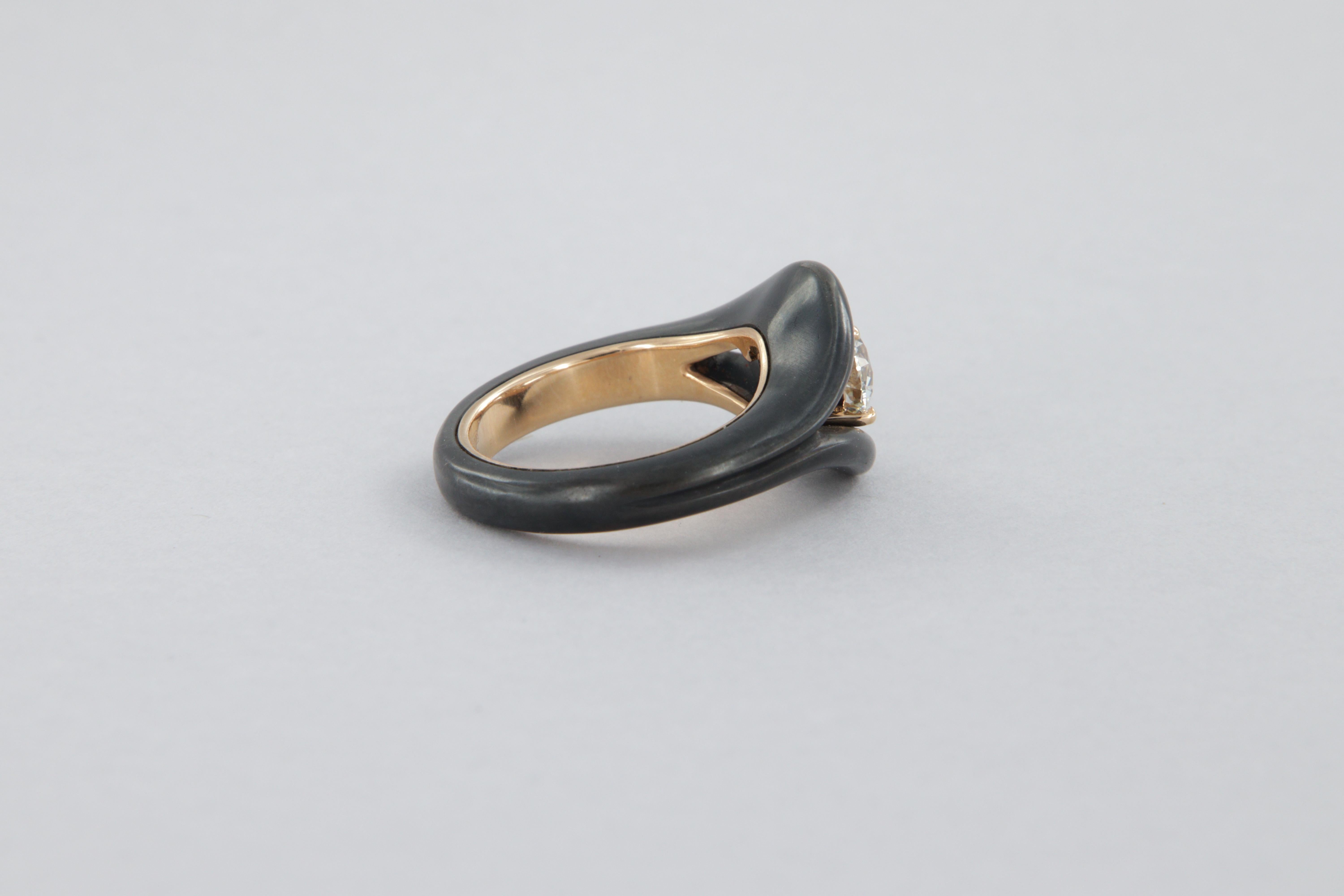 Tosti anello con diamante 1.25 carati certificato GIA in ferro e oro In New Condition For Sale In Perugia, IT