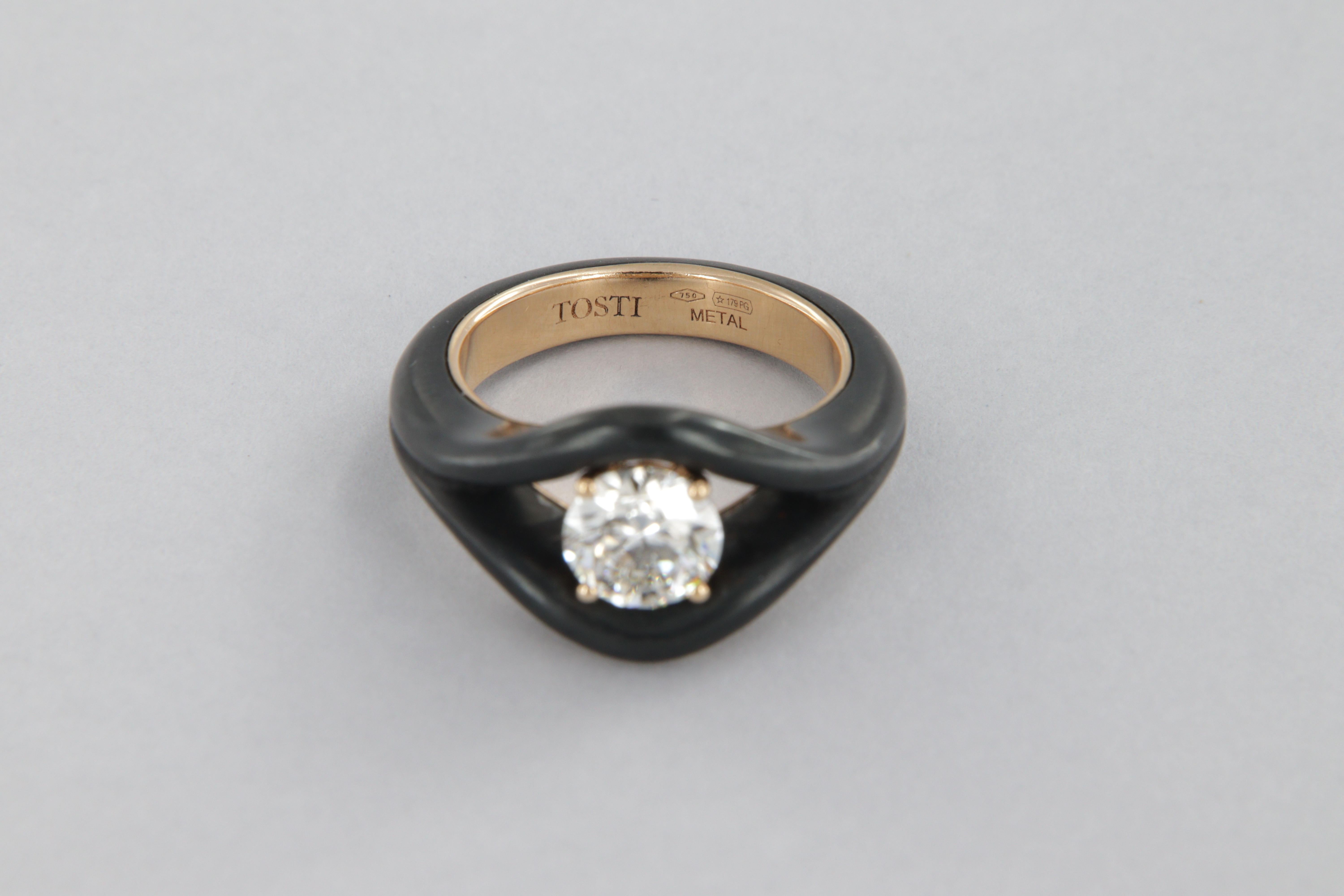 Tosti anello con diamante 1.25 carati certificato GIA in ferro e oro For Sale 1