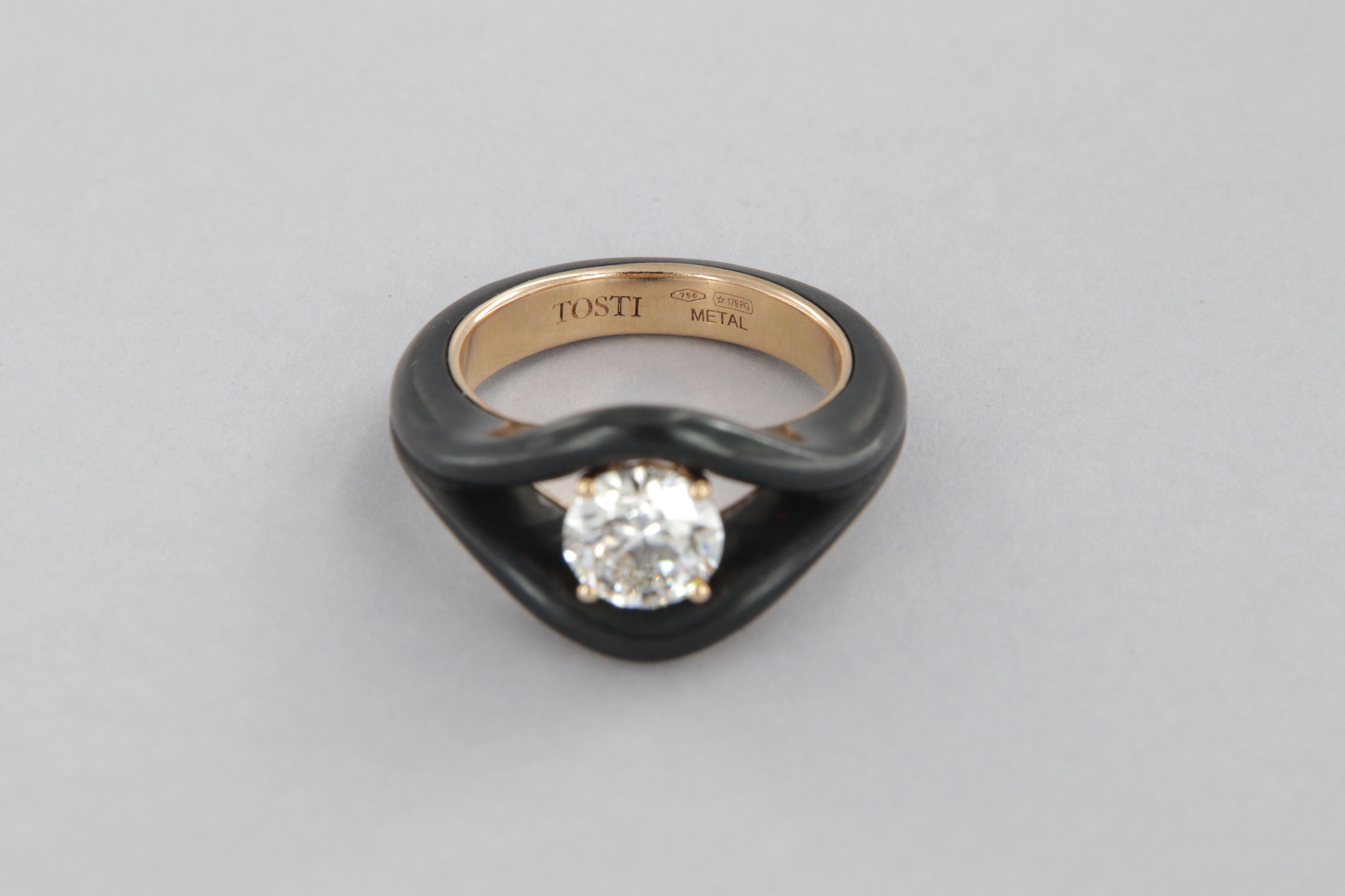 Bague en fer et or certifiée GIA avec un diamant de 1,25 carat en vente 1