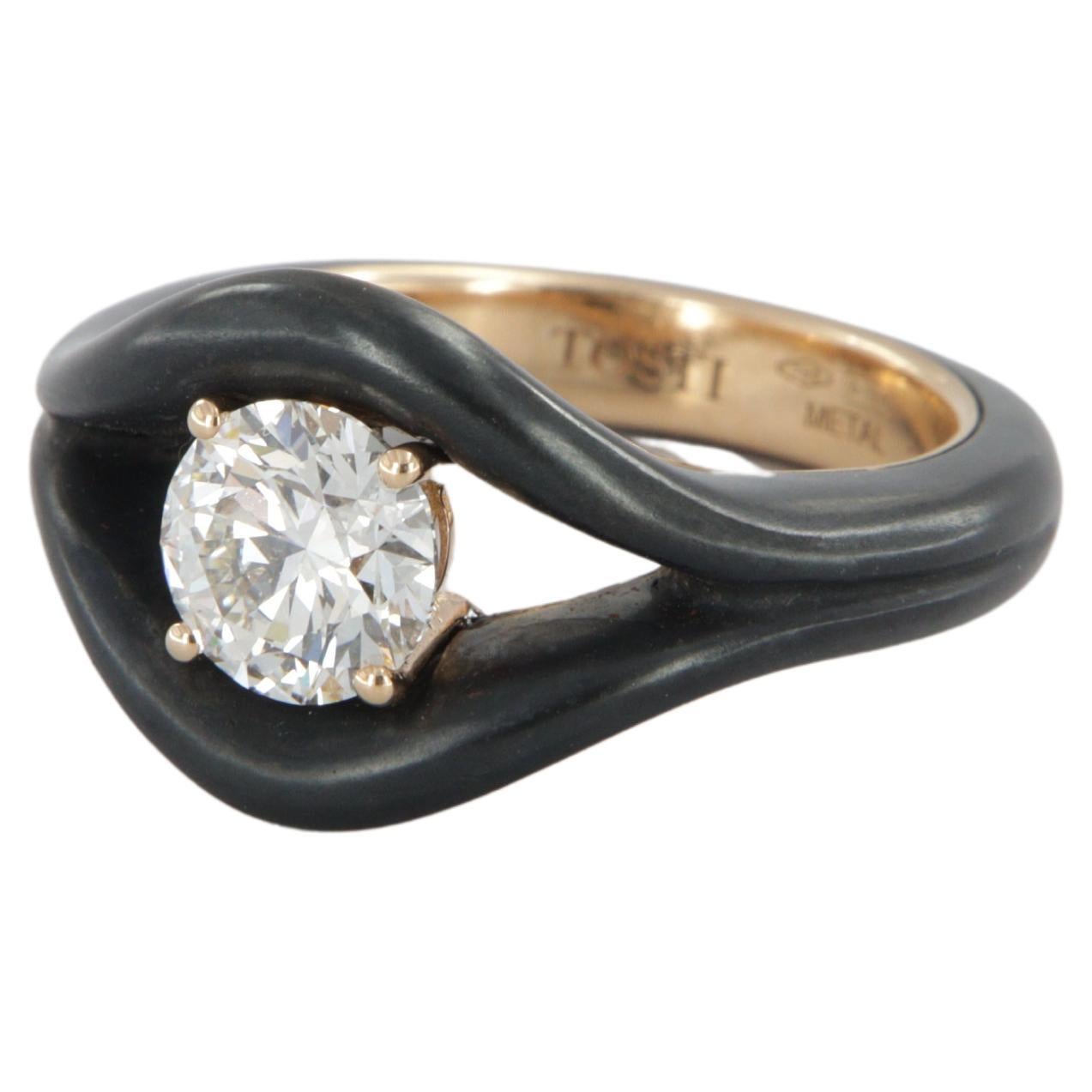 Tosti anello con diamante 1.25 carati certificato GIA in ferro e oro For Sale