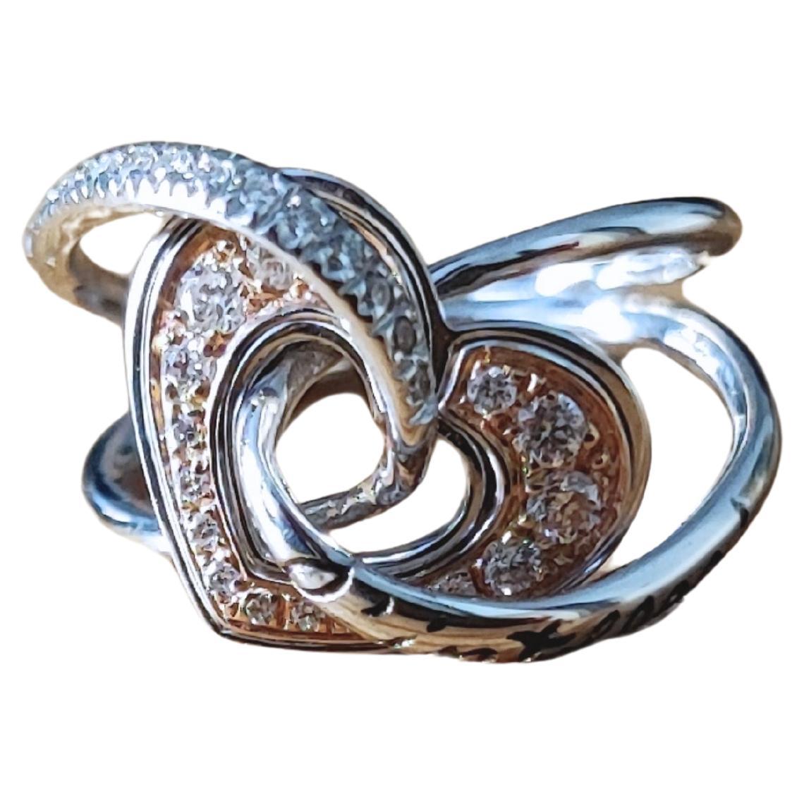 Heart Ring 18Kt Gold and White Diamonds For Sale