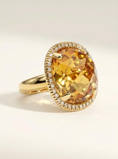 18k Yellow Gold Cocktail Ring with Checkered Citrine Quartz and Diamonds