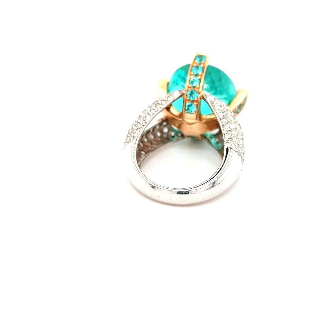 Anello di Tormalina Paraiba con Pavé di Paraiba Brasiliana e Diamanti, 24.23 CT In condizioni Nuovo a Pignola, IT