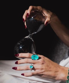 Paraiba Tourmaline ring with Brazilian Paraiba pavé and Diamonds, 28.23 CT