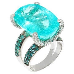 Bague en tourmaline Paraiba avec pavé de Paraiba brésilien et diamants, 28,23 CT