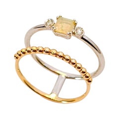 Doppelter Ring aus Rosen- und 18-karätigem Weißgold, Diamant und Opal