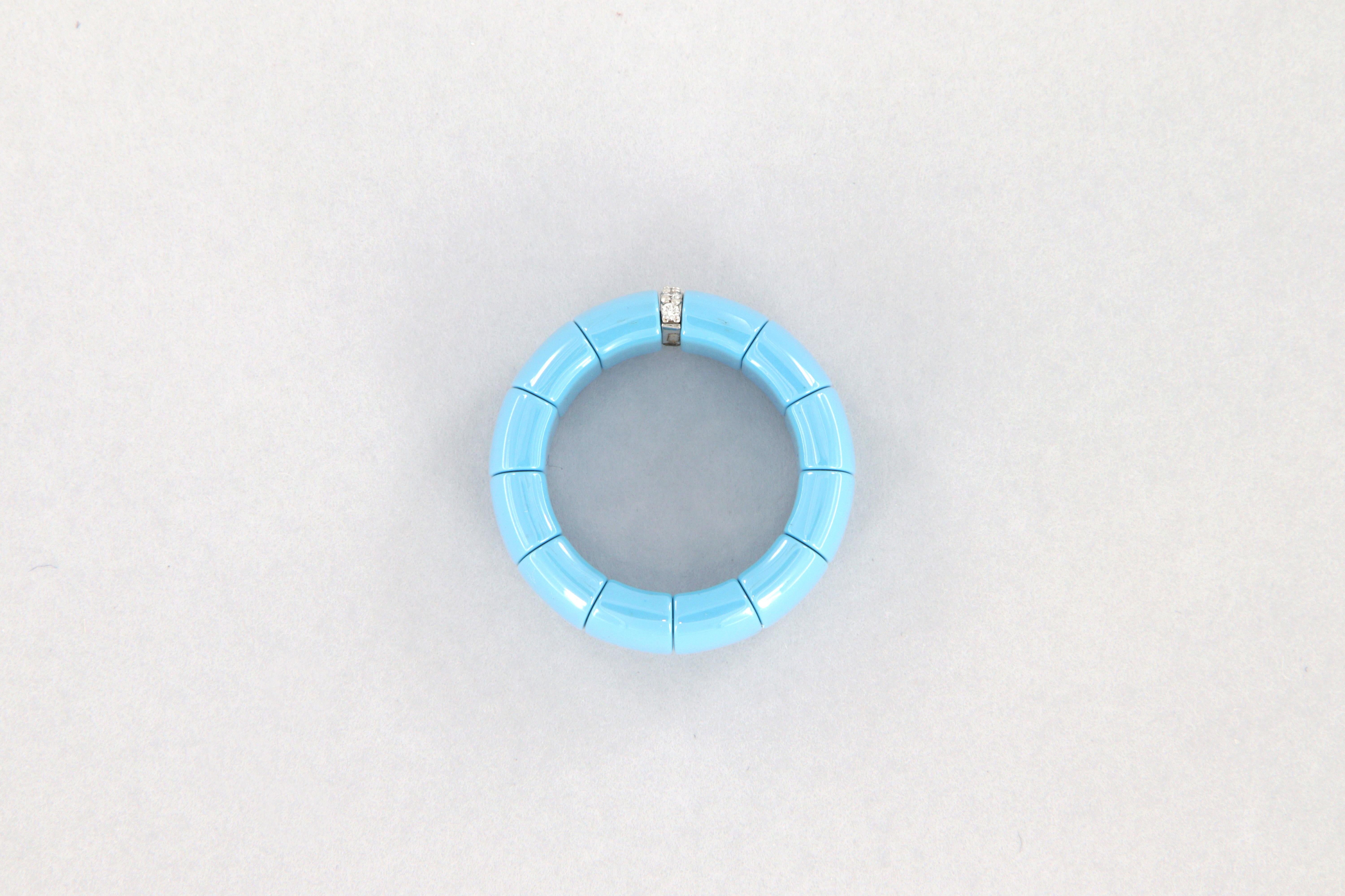 Women's Anello estensibile in ceramica tecnica turchese, oro bianco e diamanti