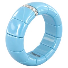 Anello estensibile in ceramica tecnica turchese, oro bianco e diamanti