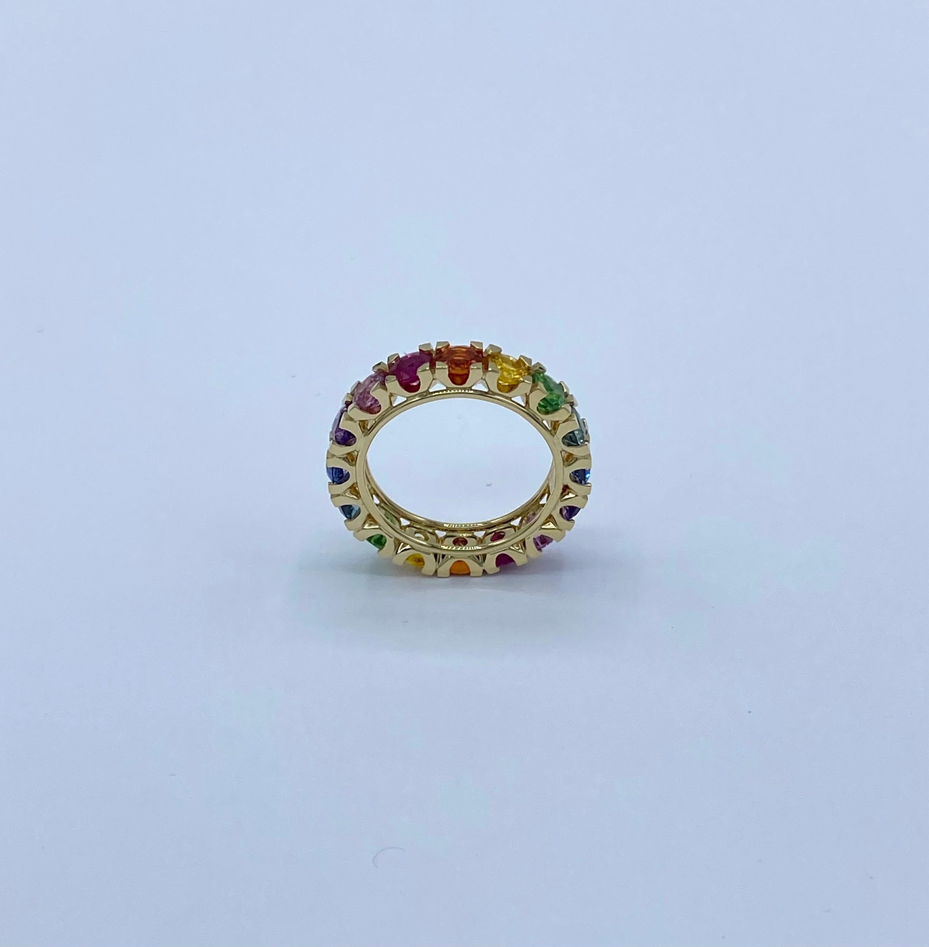 Artigiano Anello Eternity oro 18Kt Zaffiro Rubino Pietre Semi preziose Rainbow in vendita