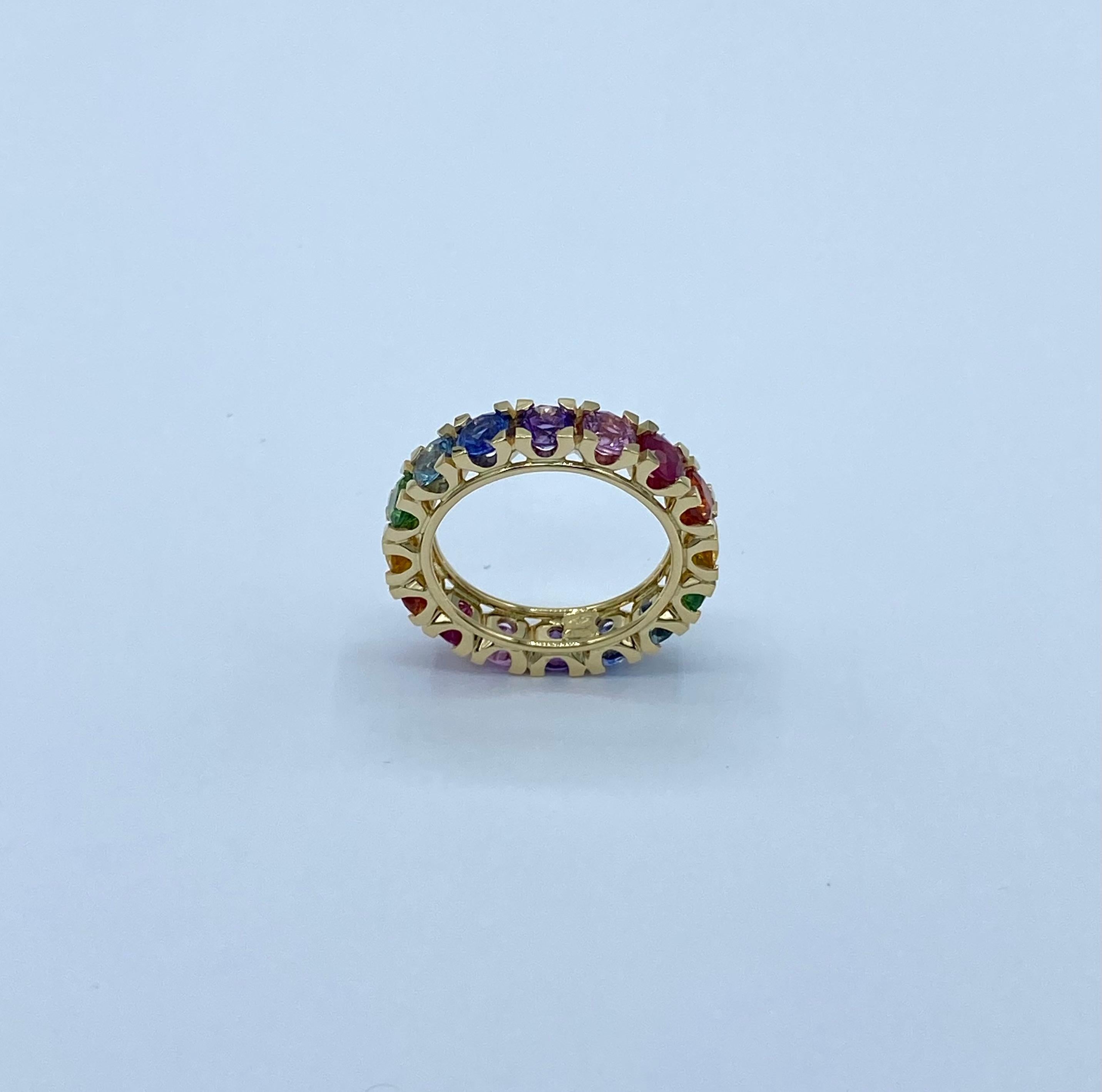 da uomo o donna Anello Eternity oro 18Kt Zaffiro Rubino Pietre Semi preziose Rainbow in vendita
