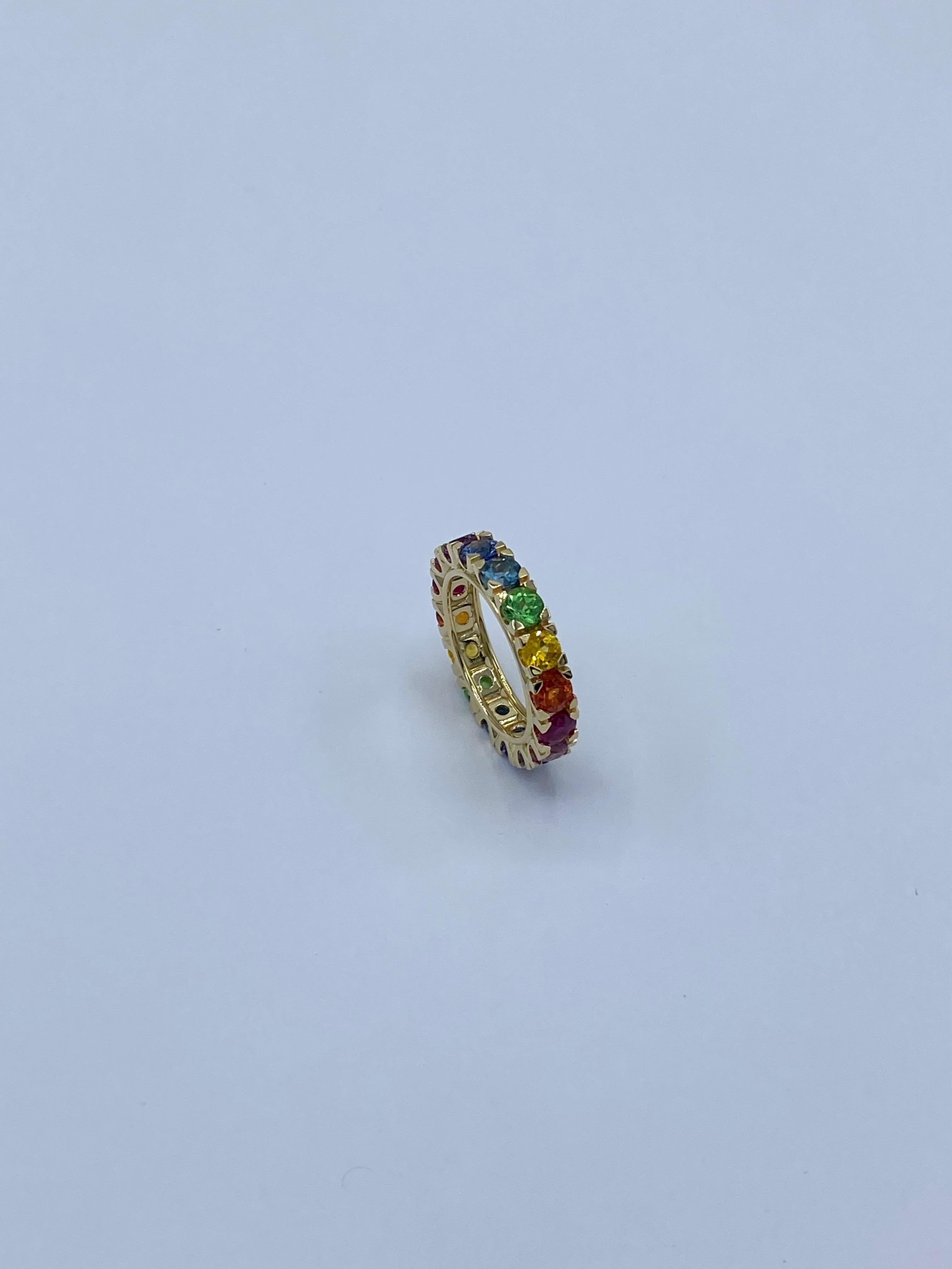 Anello Eternity oro 18Kt Zaffiro Rubino Pietre Semi preziose Rainbow in vendita 1