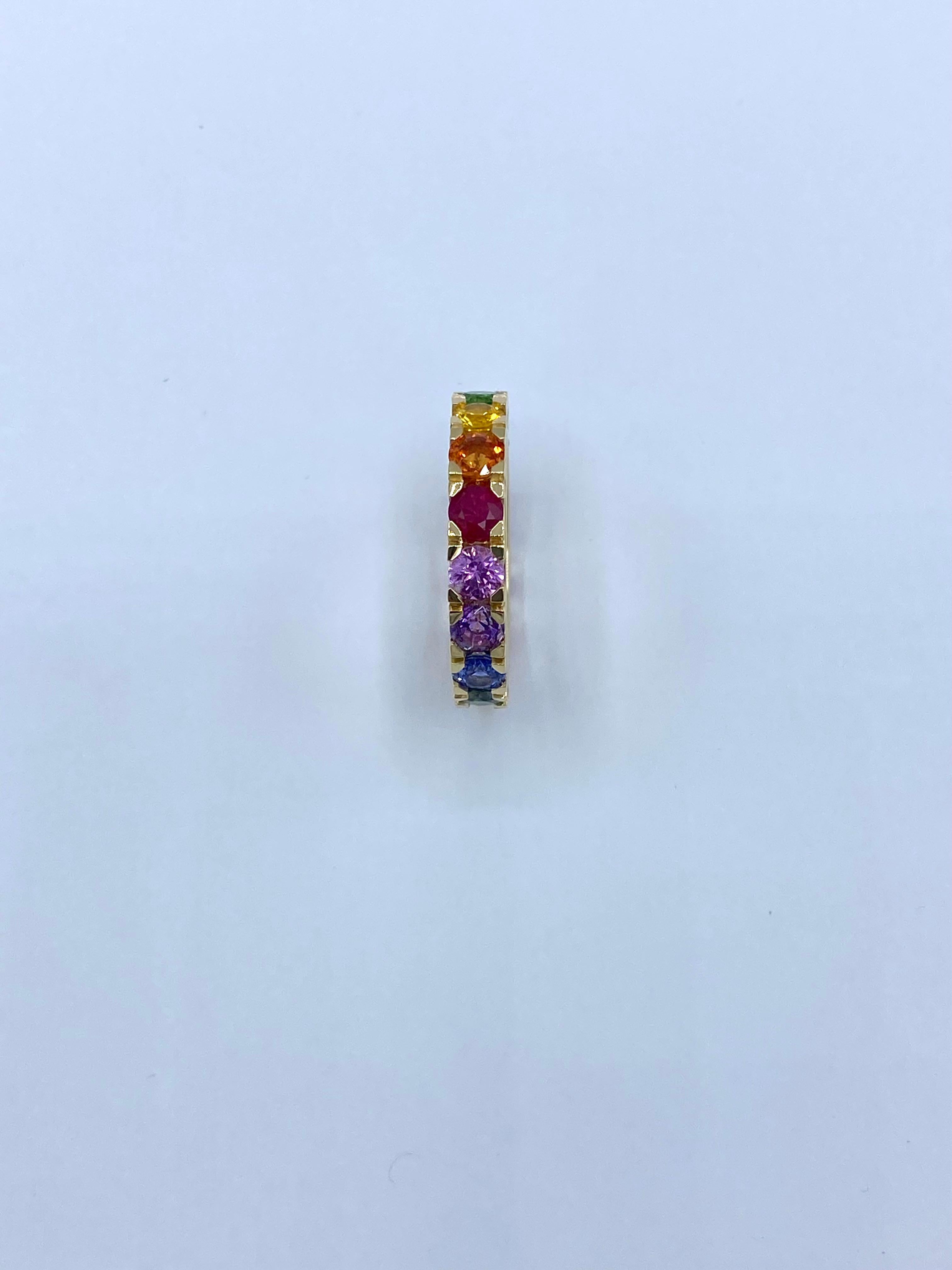 Anello Eternity oro 18Kt Zaffiro Rubino Pietre Semi preziose Rainbow in vendita 2