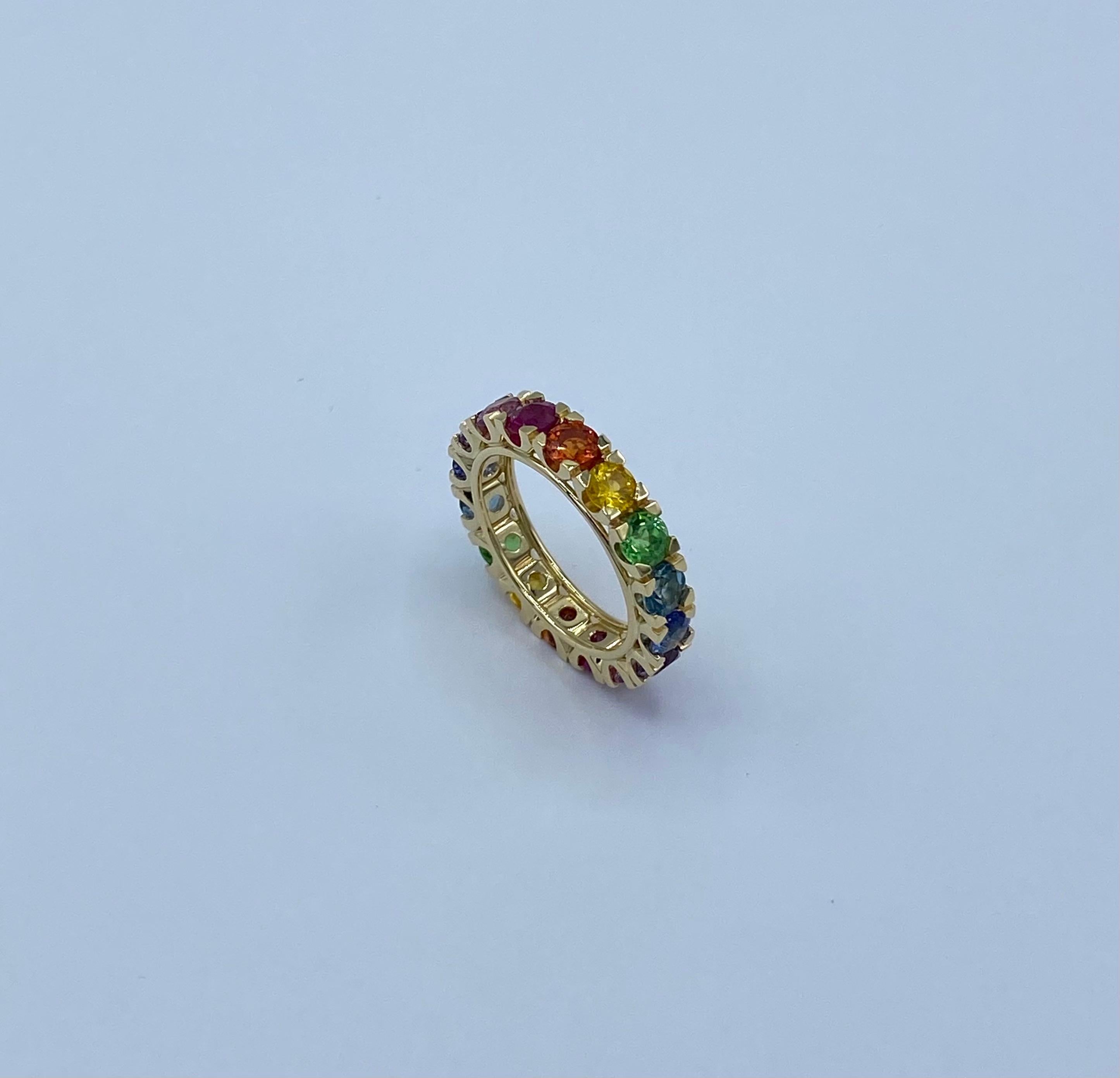 Anello Eternity oro 18Kt Zaffiro Rubino Pietre Semi preziose Rainbow in vendita 3