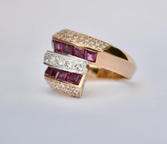 Two-Tone Ruby and Diamond Band Ring in 18K Rose and White Gold