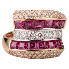 Two-Tone Ruby and Diamond Band Ring in 18K Rose and White Gold
