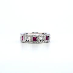 18 kt White Gold Band Ring with Natural Rubies and Diamonds ct. 3.08