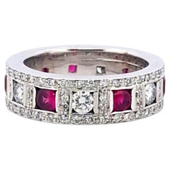 18 kt White Gold Band Ring with Natural Rubies and Diamonds ct. 3.08