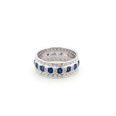 18 kt White Gold Band Ring with Natural Sapphires and Diamonds ct. 3.04