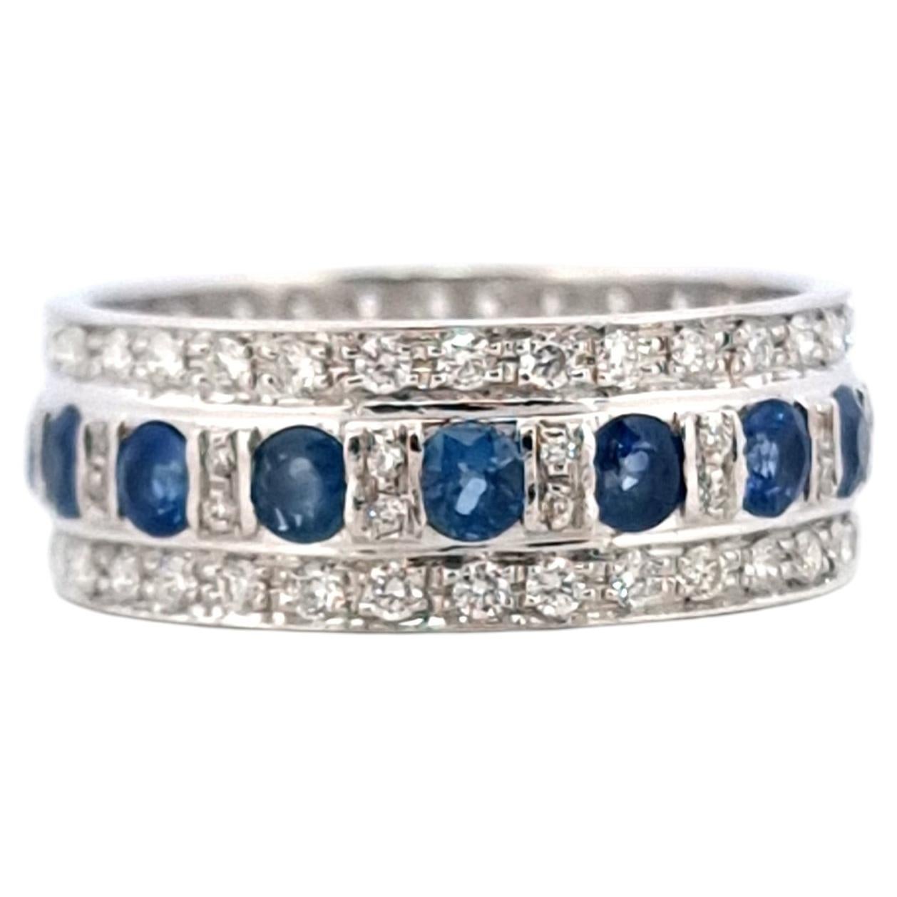 18 kt White Gold Band Ring with Natural Sapphires and Diamonds ct. 3.04