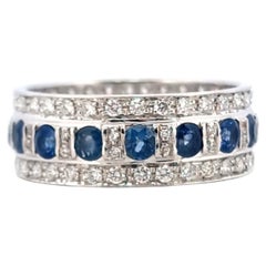 18 kt White Gold Band Ring with Natural Sapphires and Diamonds ct. 3.04
