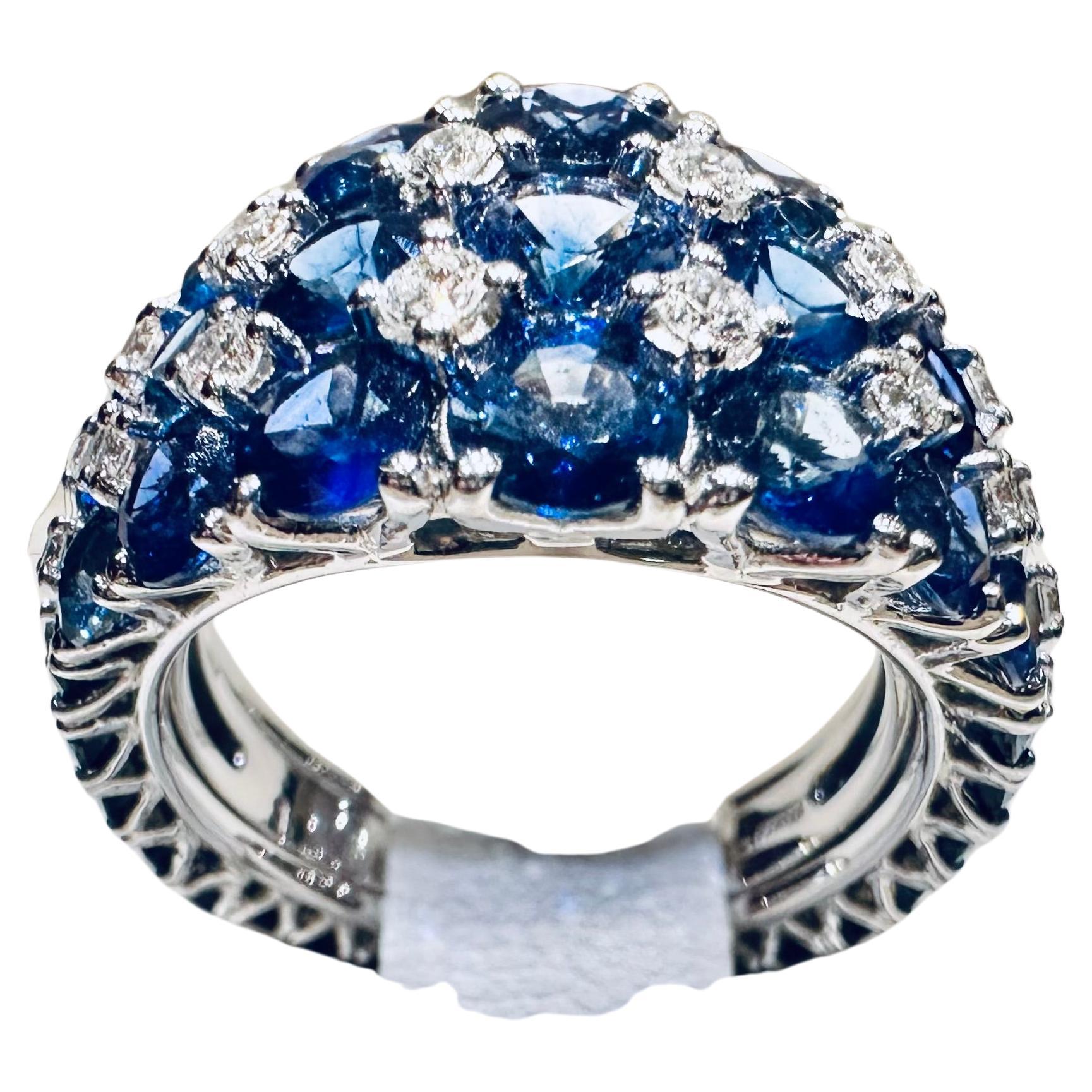 18kt Gold Band Ring mit 7,97ct natürlichen Saphiren  Diamanten 0,70ct