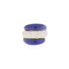 Yellow and white gold band ring with brilliants and blue enamel ct.0.85