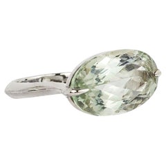 Handcrafted 18-karat white gold ring with a vivid natural prasiolite