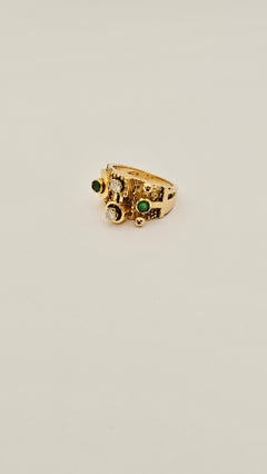 Anello Gioirgio Facchini 1970 in Oro Giallo 18 Kt, Diamanti e Smeraldi