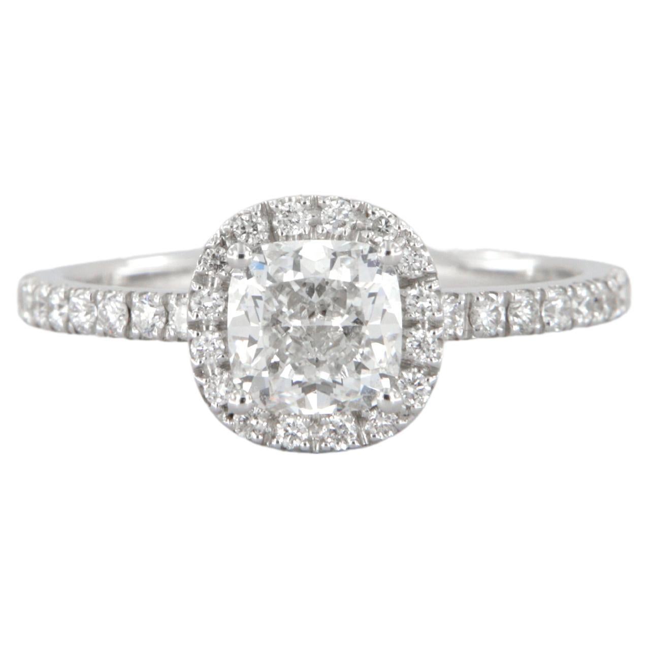 GIA-certified 1.01-carat cushion diamond engagement halo ring