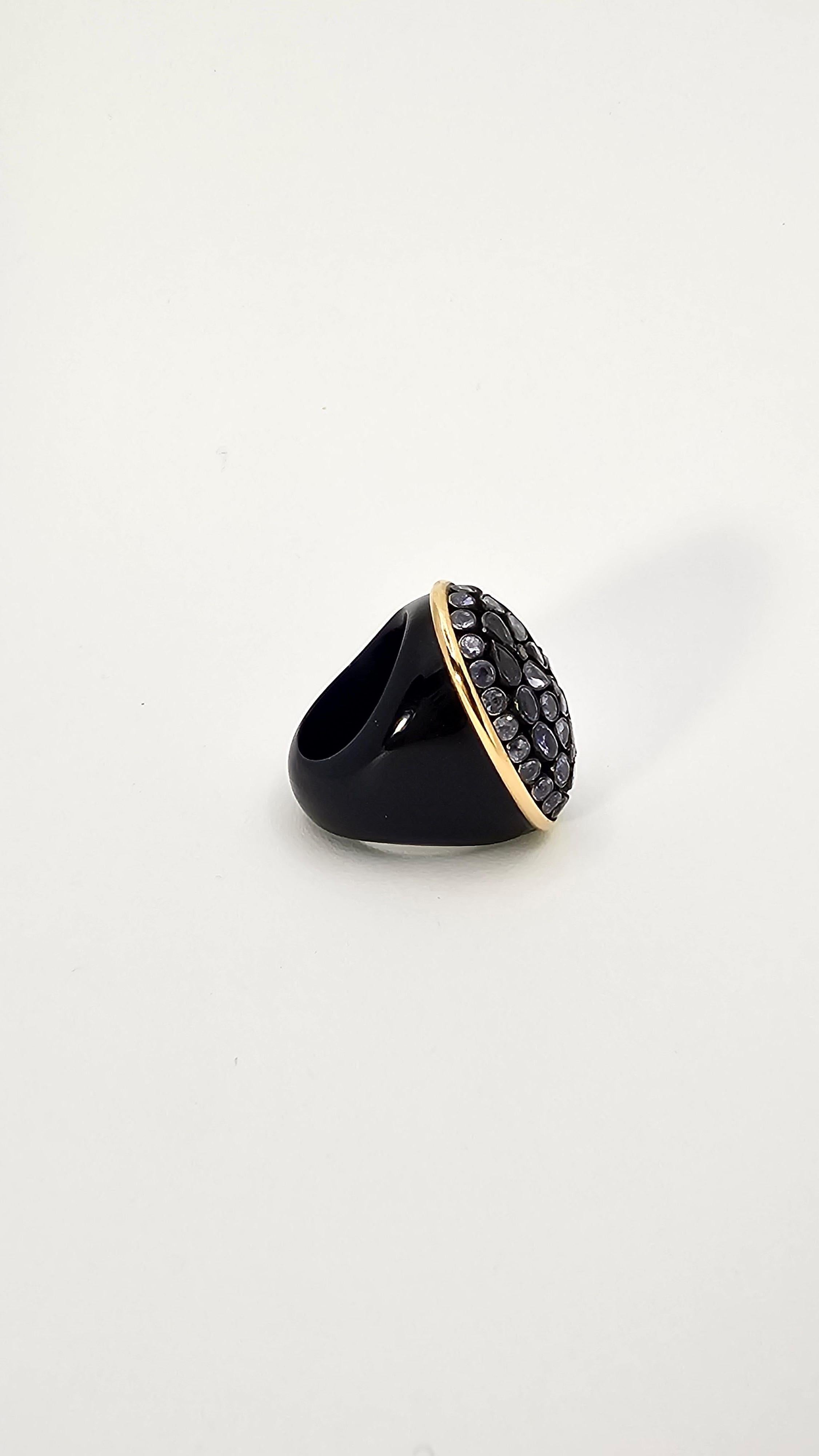 Anello in Bakelite, Tanzanite, Diamanti Brown e oro 18 Kt In New Condition For Sale In Cattolica, IT