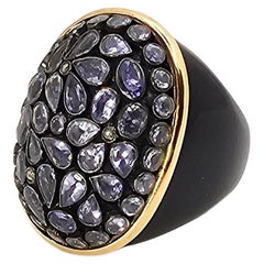 Anello in Bakelite, Tanzanite, Diamanti Brown e oro 18 Kt