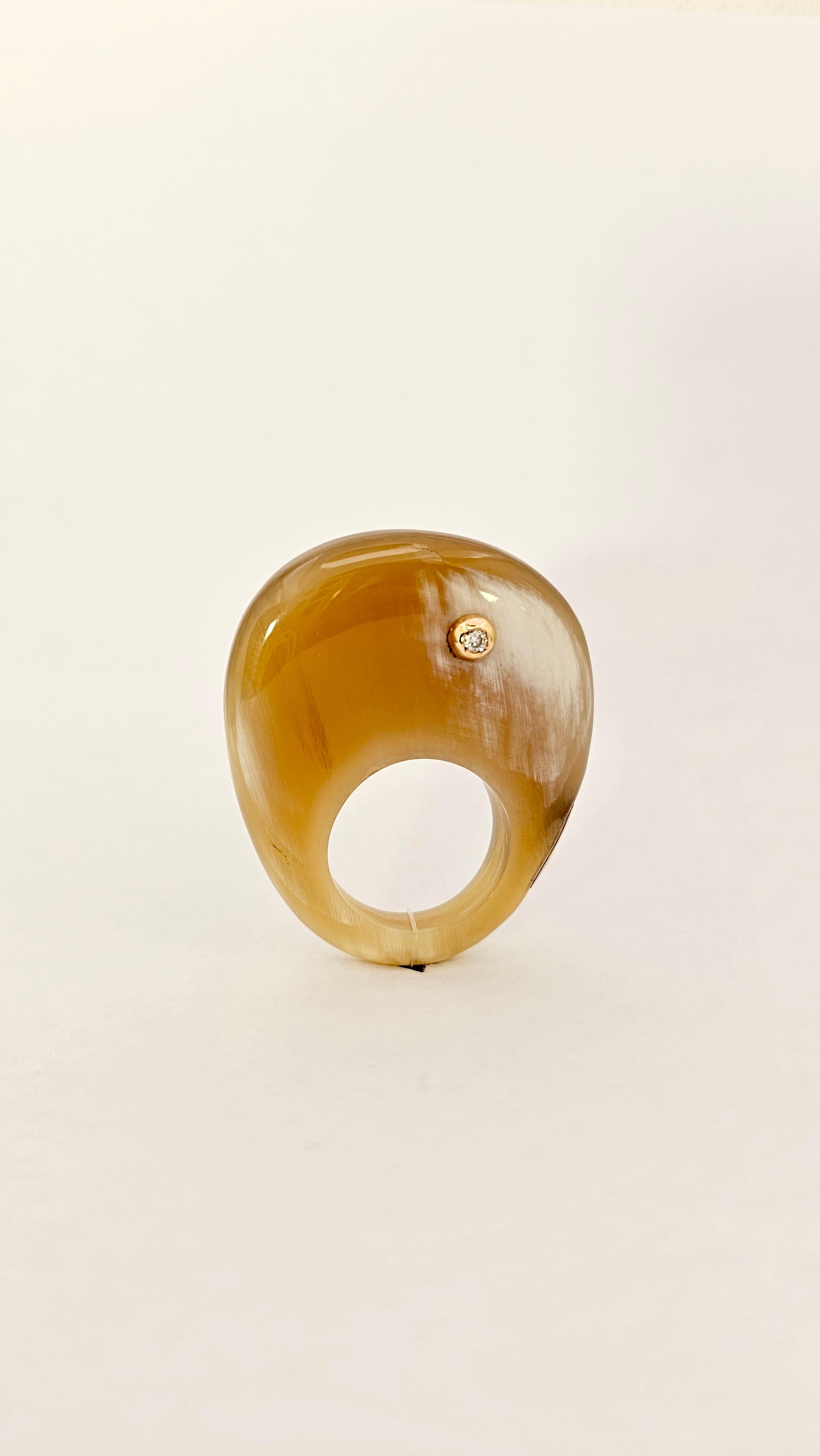 Women's or Men's Galalite, Rose Gold and Diamond Ring For Sale