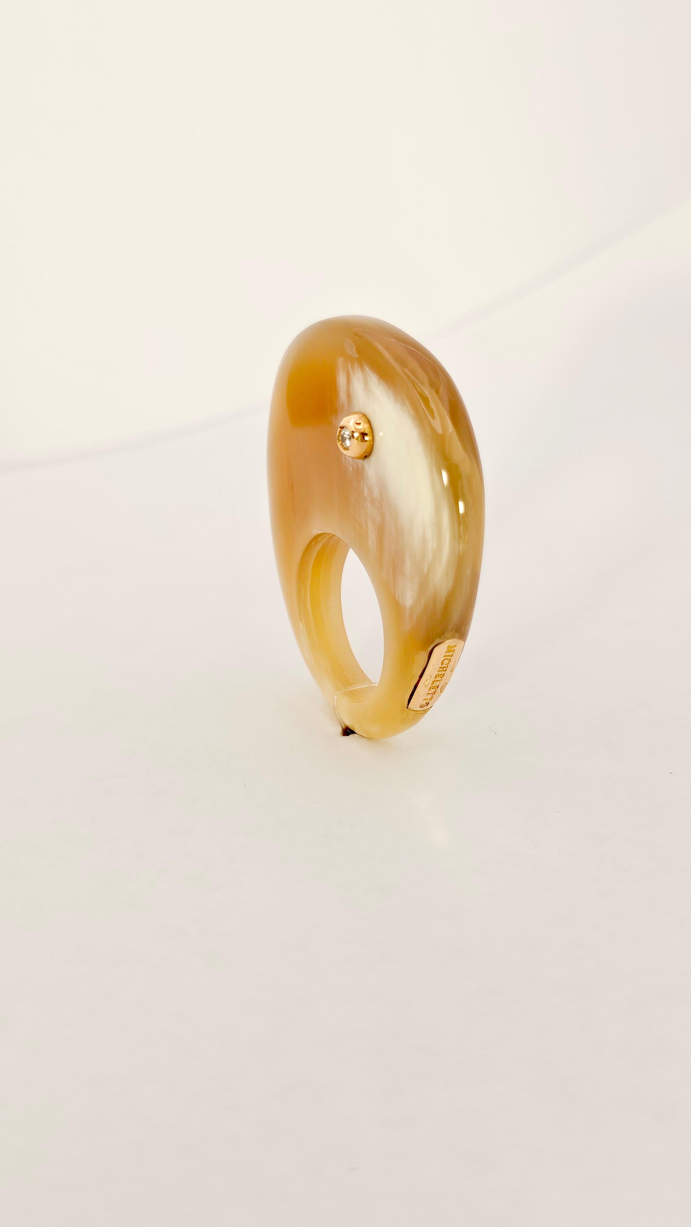 Galalite, Rose Gold and Diamond Ring For Sale 1