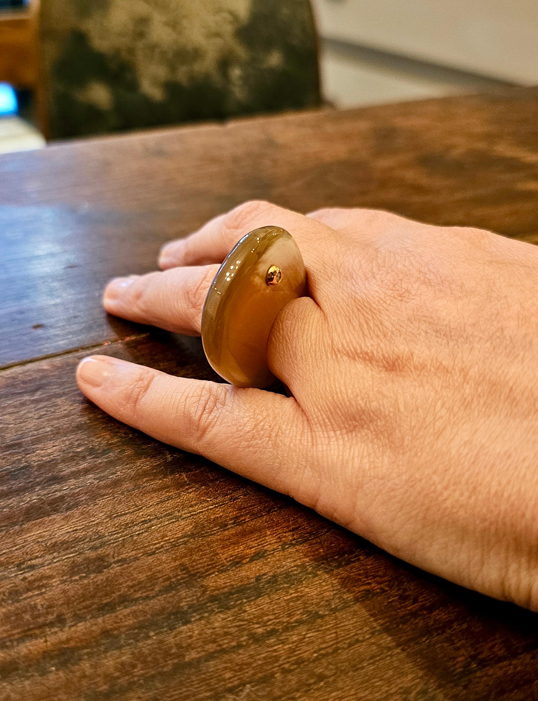 Galalite, Rose Gold and Diamond Ring For Sale 3