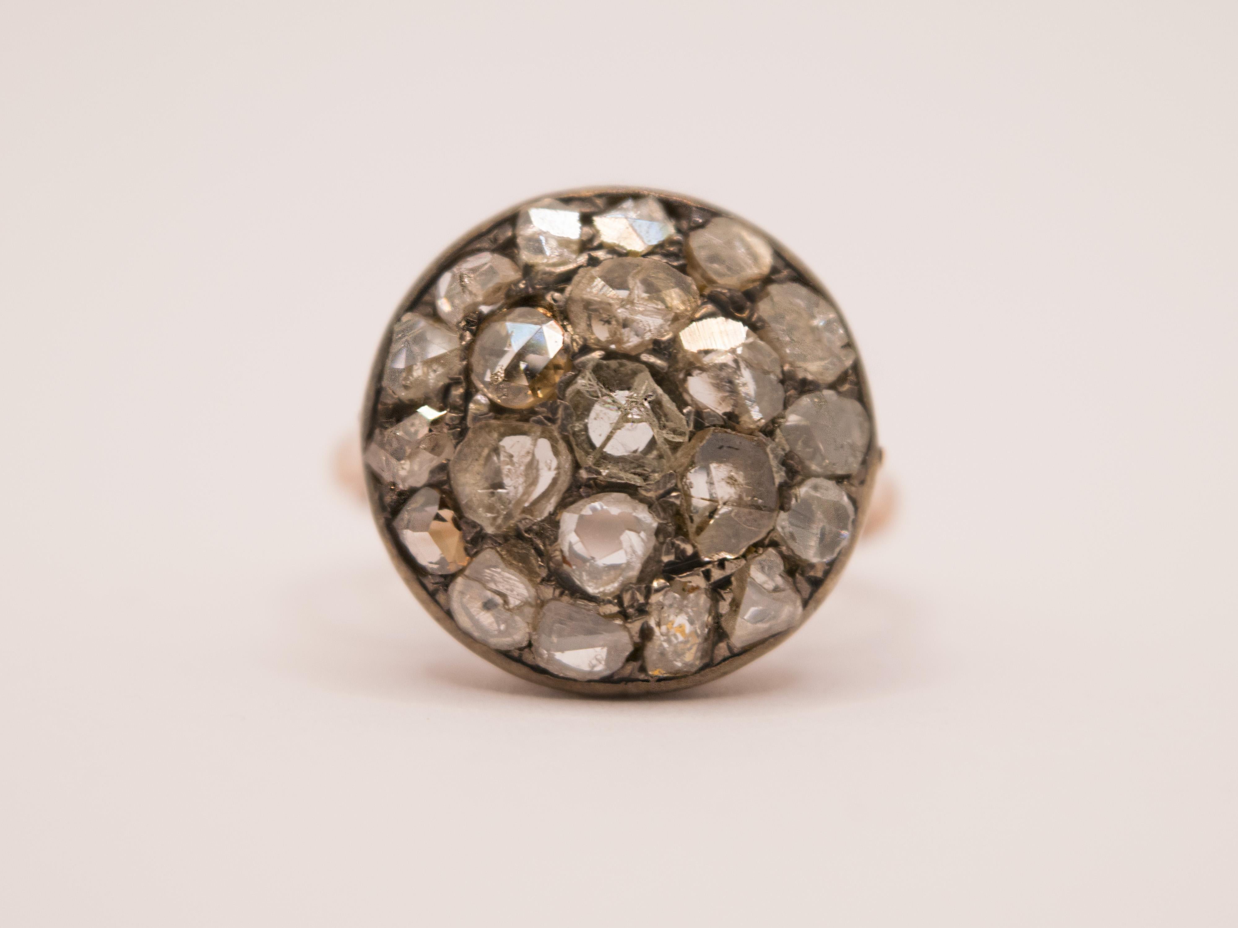 9Kt Gold , Silver and antique cut diamond ring In Good Condition For Sale In Cattolica, IT