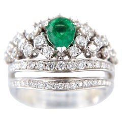 Bague en or blanc 18 carats avec 1,80 ct de diamants et 1,153 ct d'émeraude