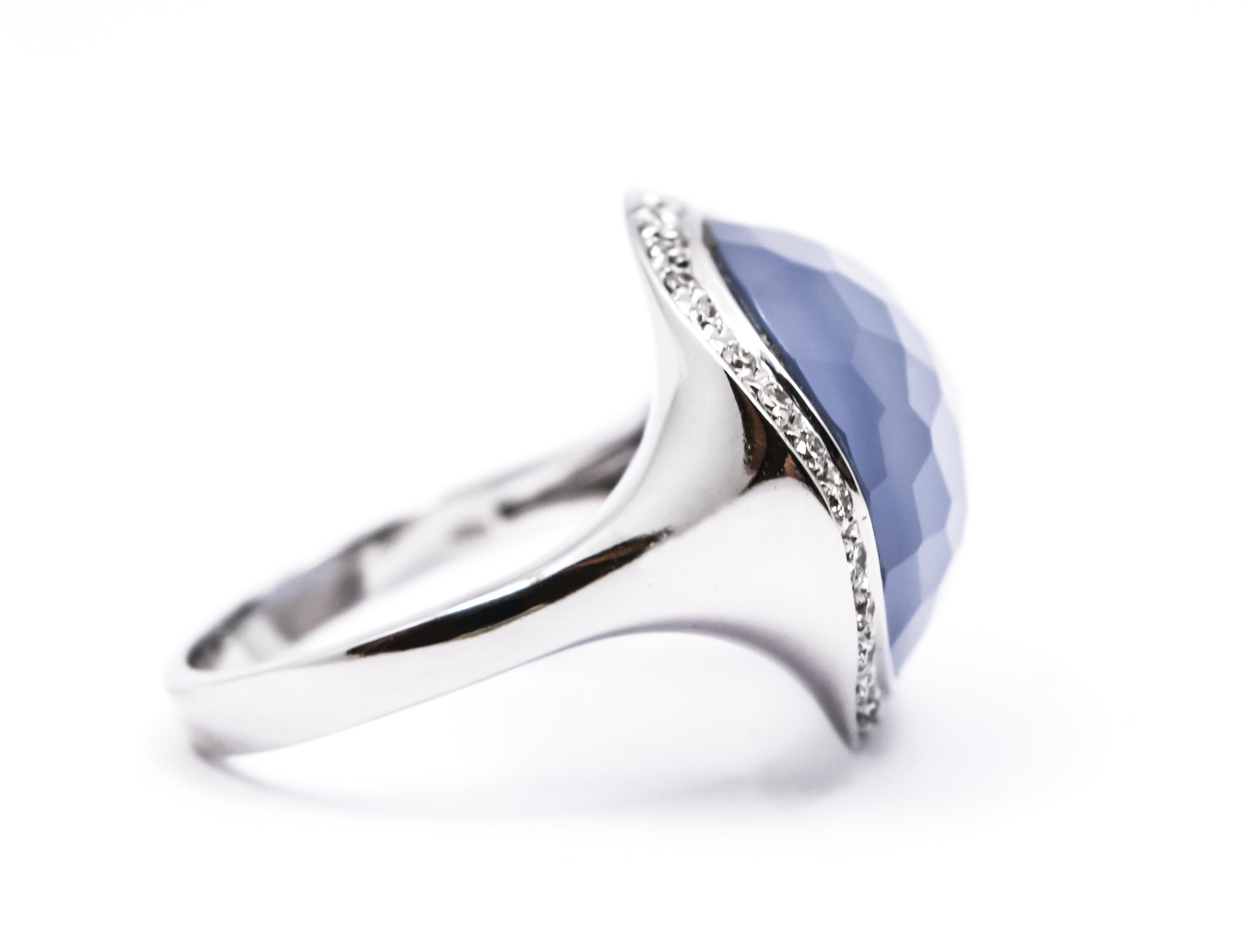Women's 18 Kt White Gold, Diamonds and Chalcedony Ring For Sale